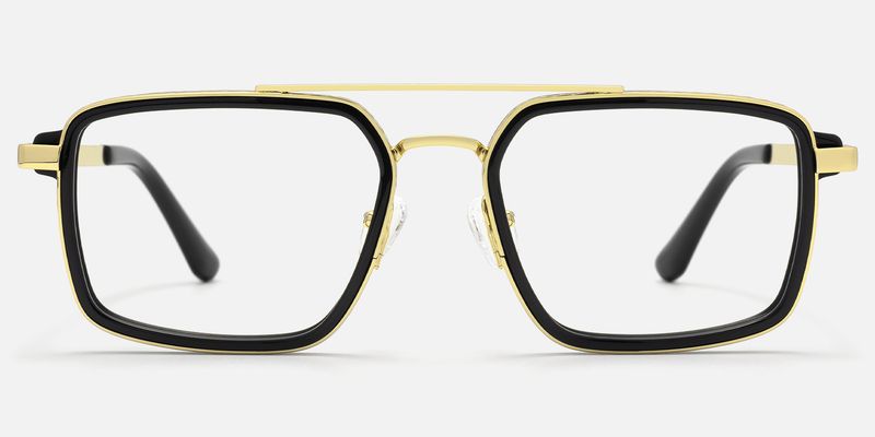 Navigator - Black & Gold Rectangle Aviator Glasses by Vooglam