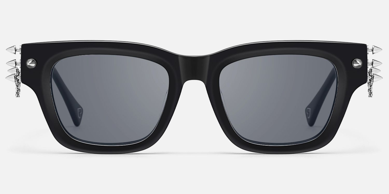 Stud - Rock Stud Black Rectangle Sunglasses by Vooglam - Angle View
