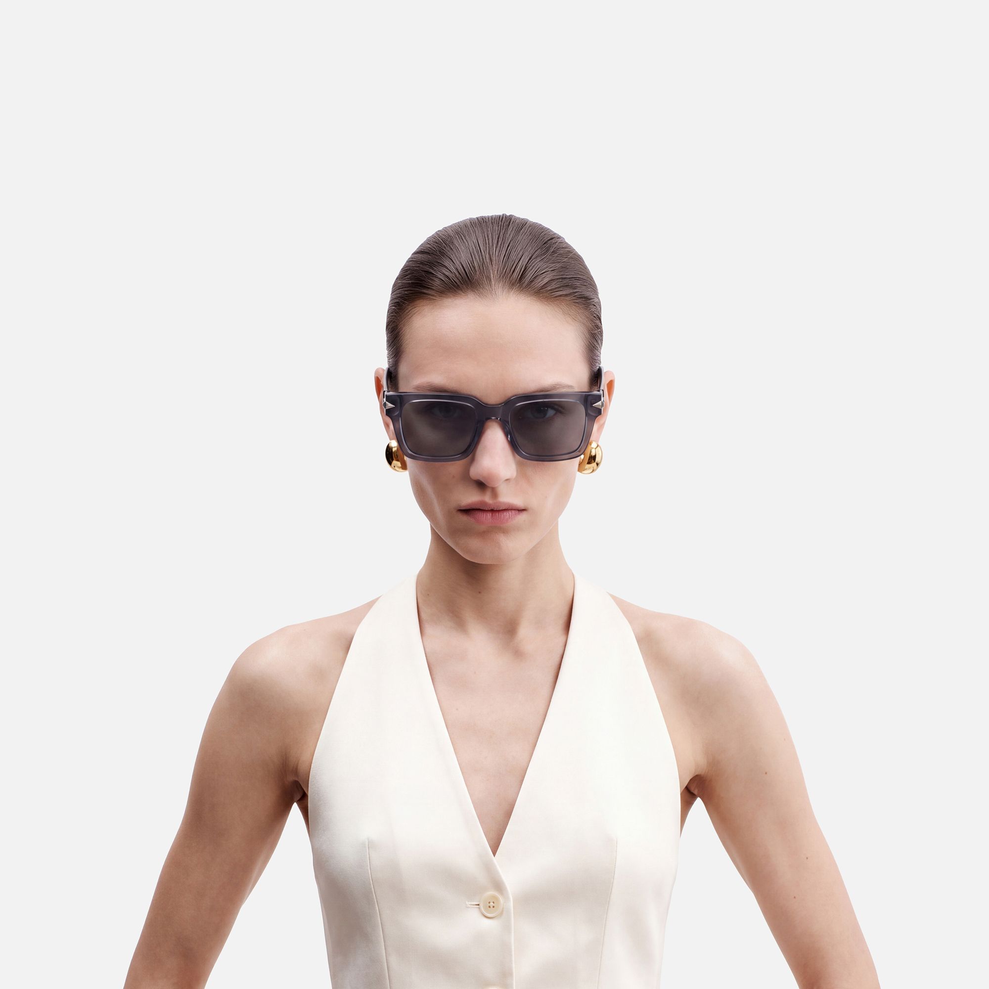 Covenant - Gray Transparent Sword Sunglasses by Vooglam - On Model