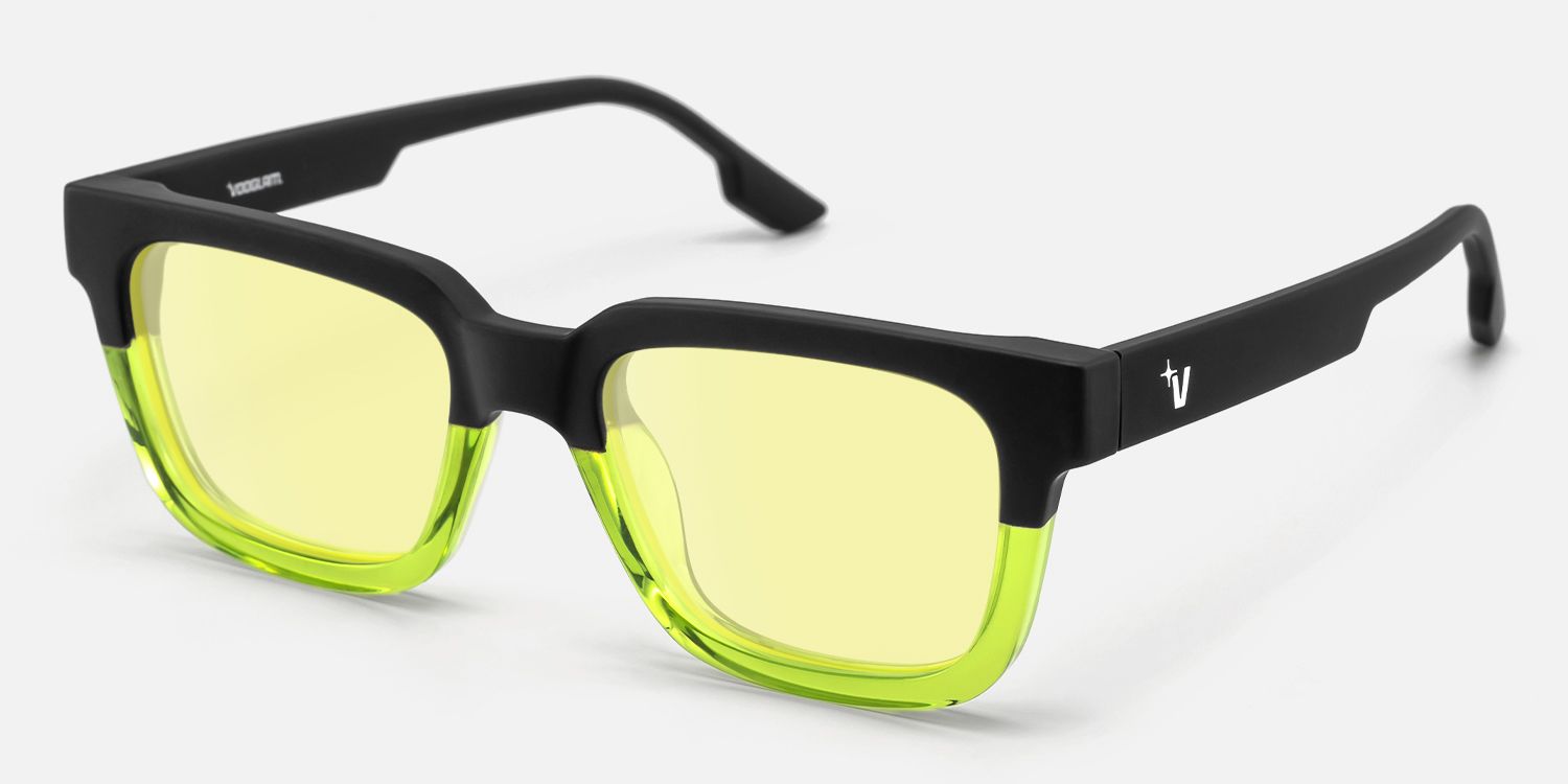 Strobe - Yellow Tint Lime Green Rave Sunglasses by Vooglam - Front View