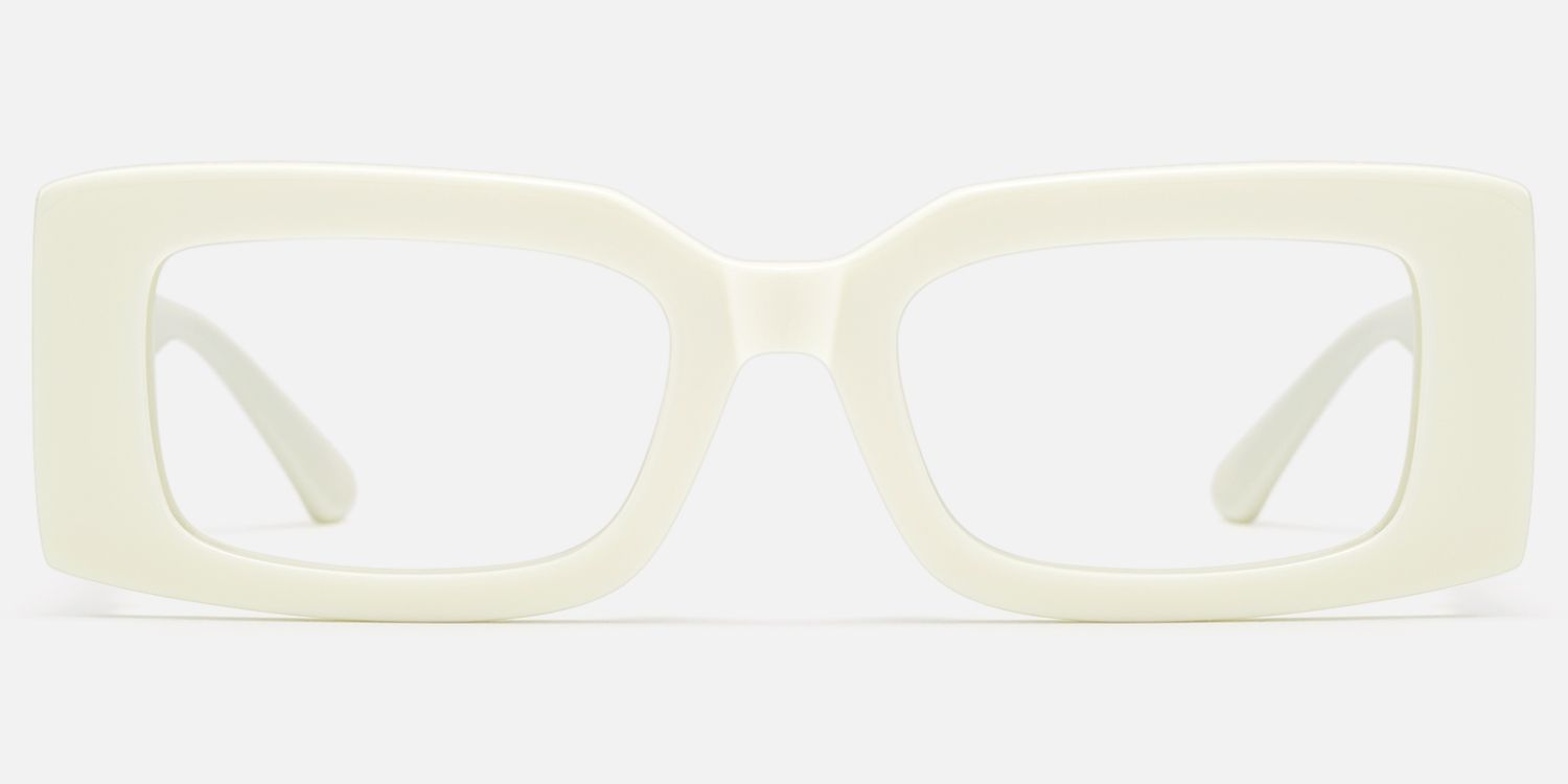 Aurelia - Off White Narrow Rectangle Glasses by Vooglam - Angle View