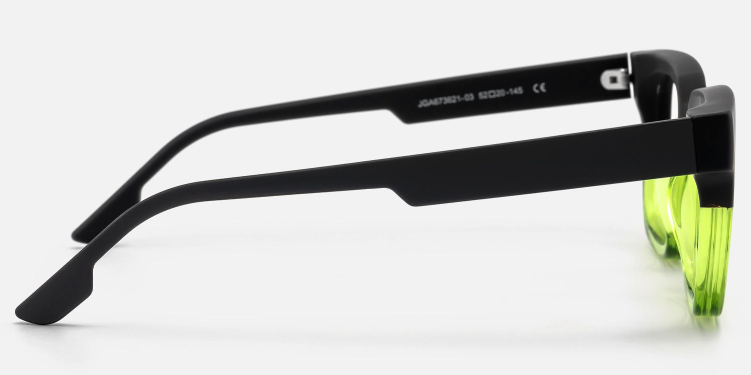 Strobe - Neon Green Matte Black Rectangle Glasses by Vooglam - Side View