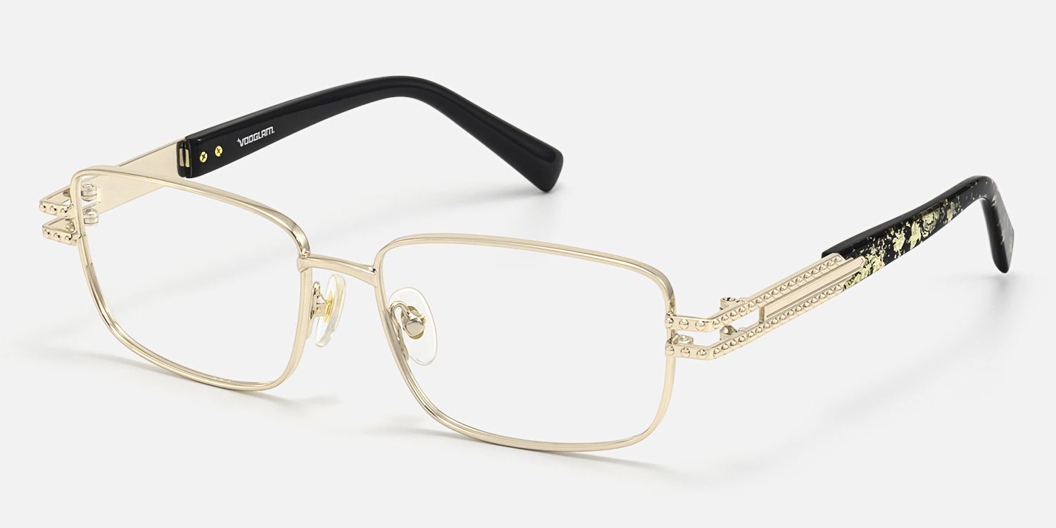 Veyra - Black & Gold Studded Glasses by Vooglam - Front View