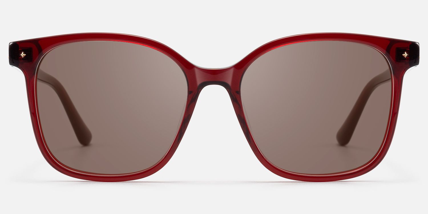 Spacek - Classic Square Red Tinted Sunglasses by Vooglam - Angle View