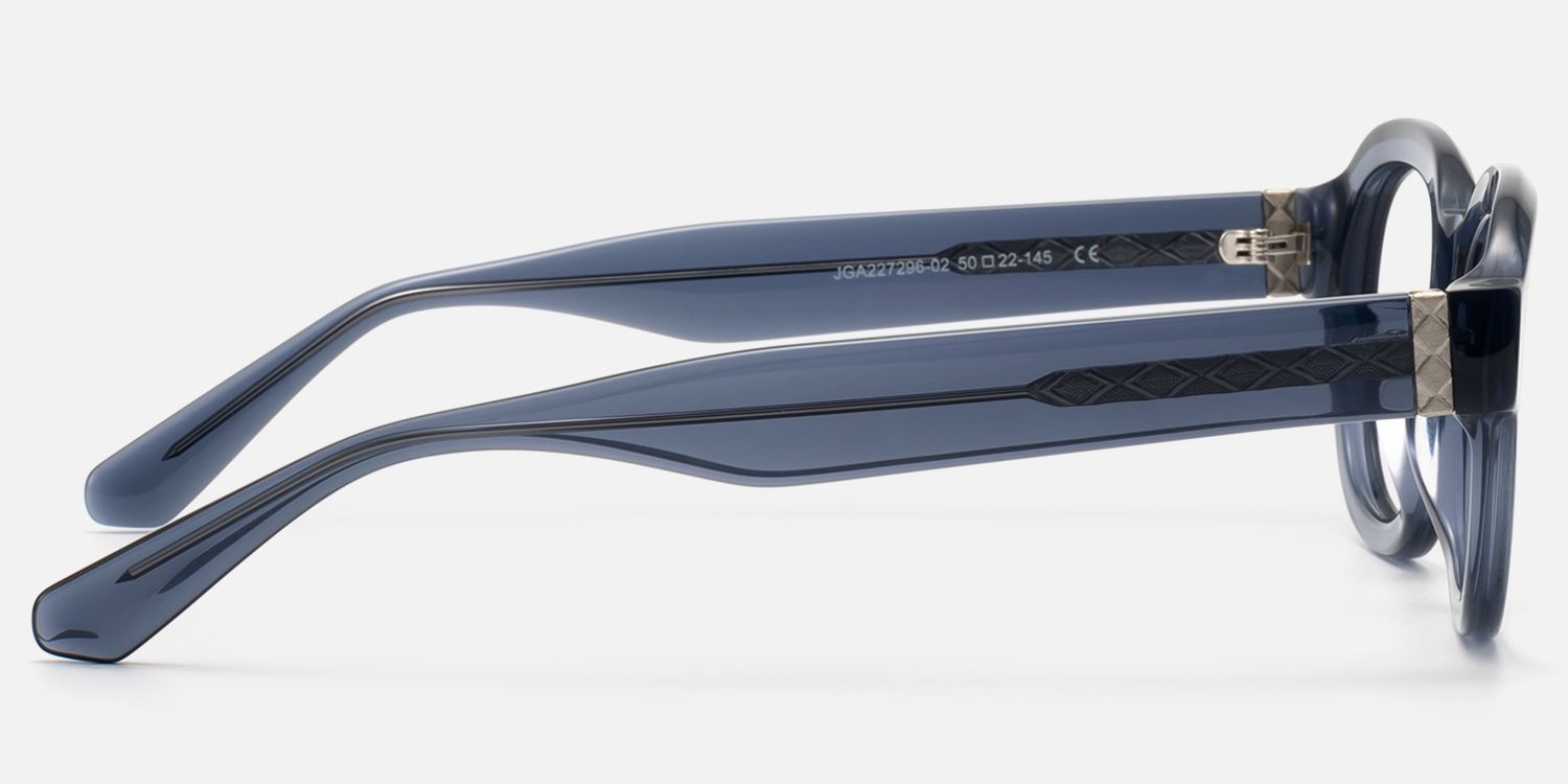 Eerie - Thick Clear Blue Acetate Round Glasses by Vooglam - Side View