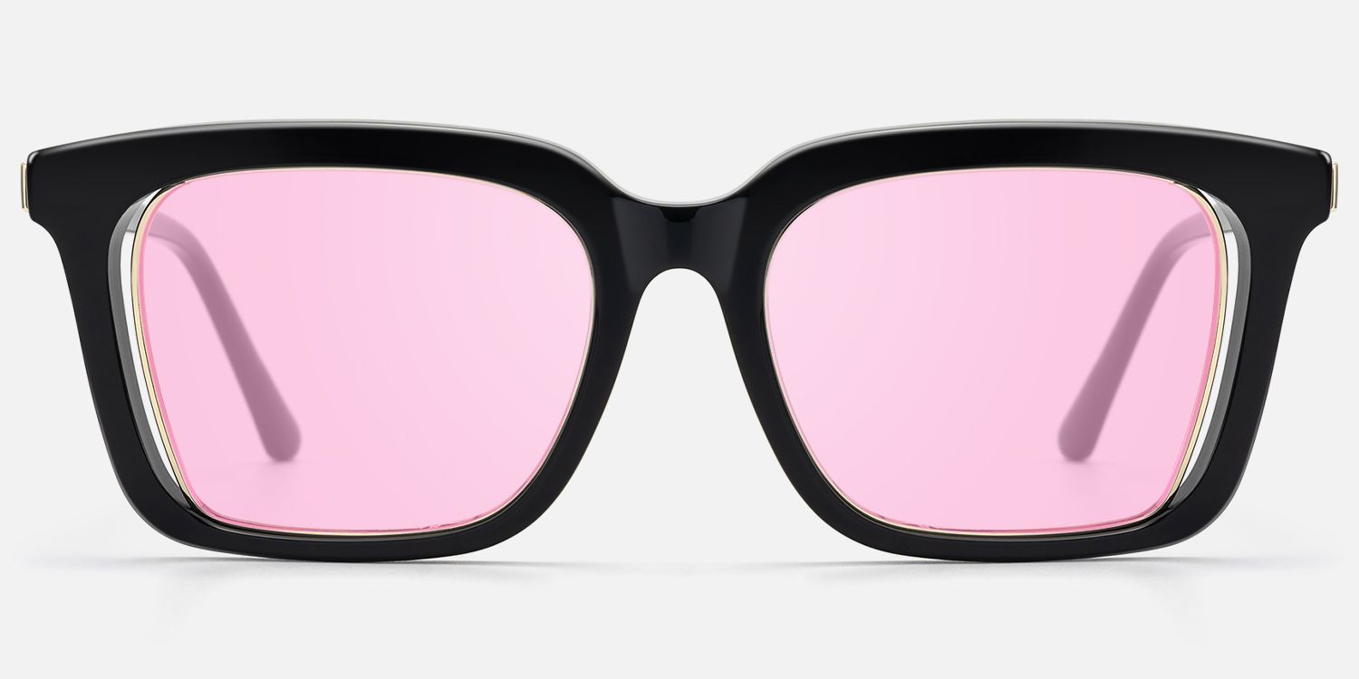 Chaparral - Red Tint Rectangle Black Sunglasses by Vooglam - Angle View