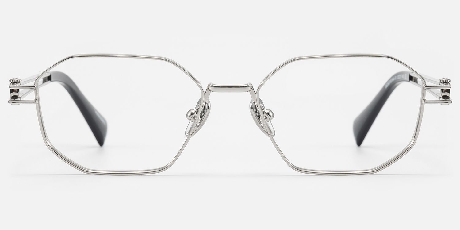 Loos - Silver Double Wire Temple Glasses with Screw by Vooglam - Angle View