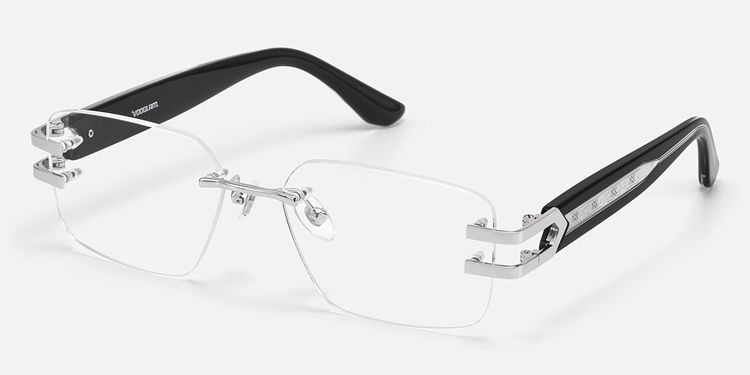Aurum - Black Silver Rimless Rectangle Glasses by Vooglam