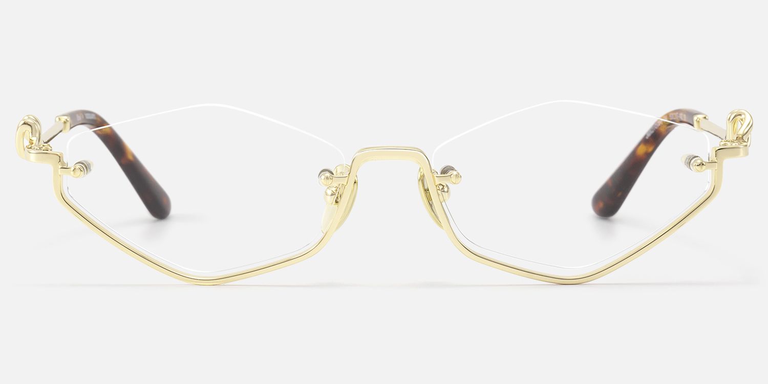 Niseko - Shiny Gold Tortoise Half Rim RX Glasses by Vooglam - Angle View