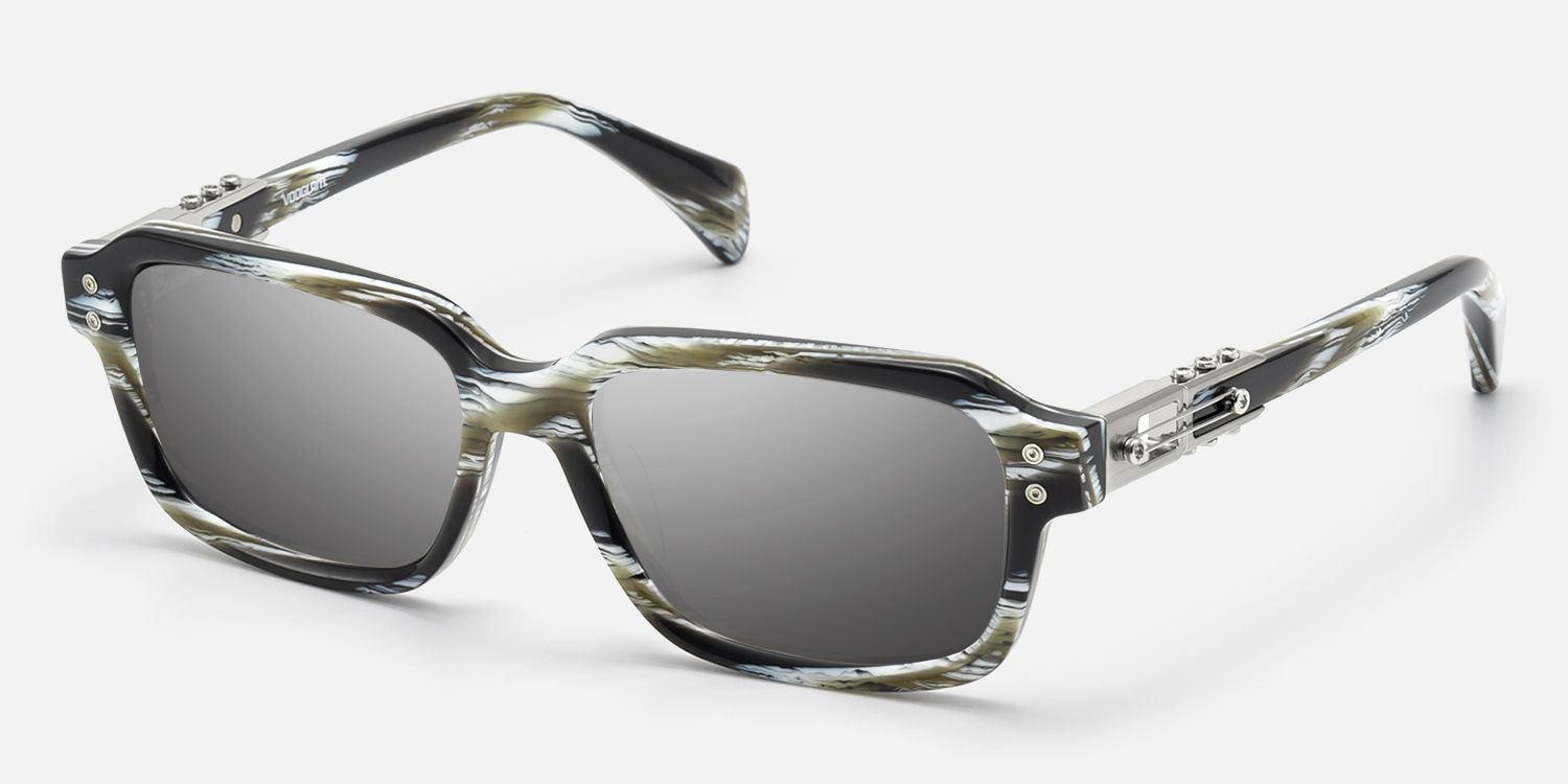 Anacortes - Silver Mirrored Horn Rim Guitar Shades by Vooglam - Front View