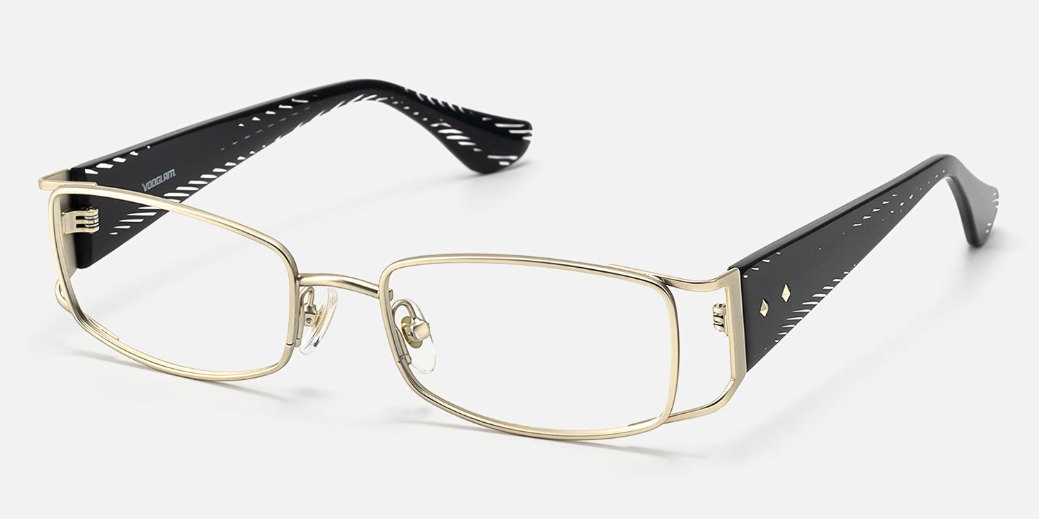 Wren - Unique Metal Rim Rectangle Gold Glasses by Vooglam - Front View