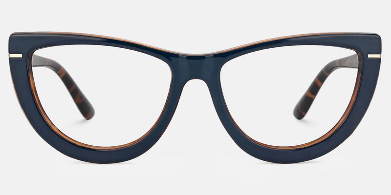 Rhea - Dark Blue Cateye Glasses With Gold Deco by Vooglam