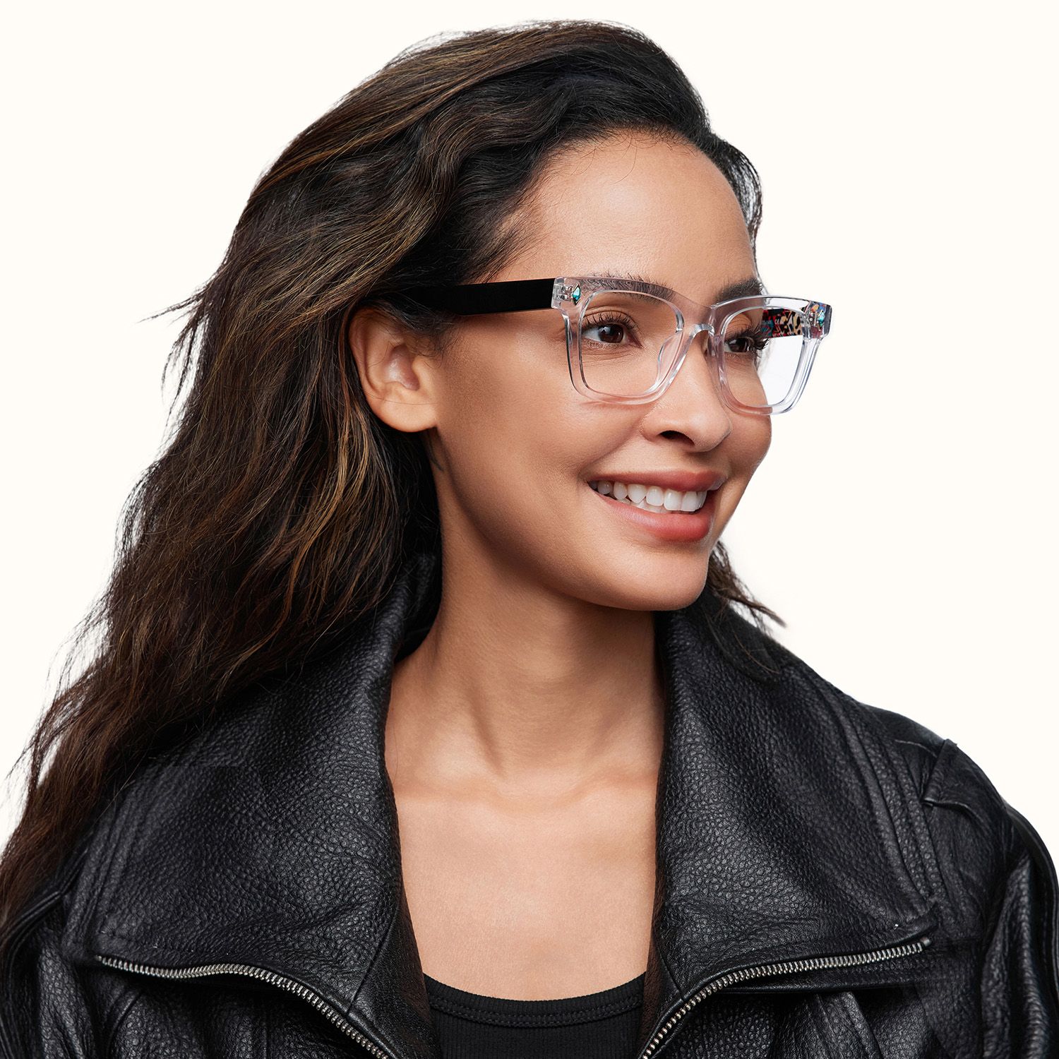 Adinkra - Turquoise Deco Square Clear Sunglasses by Vooglam - Lifestyle Look