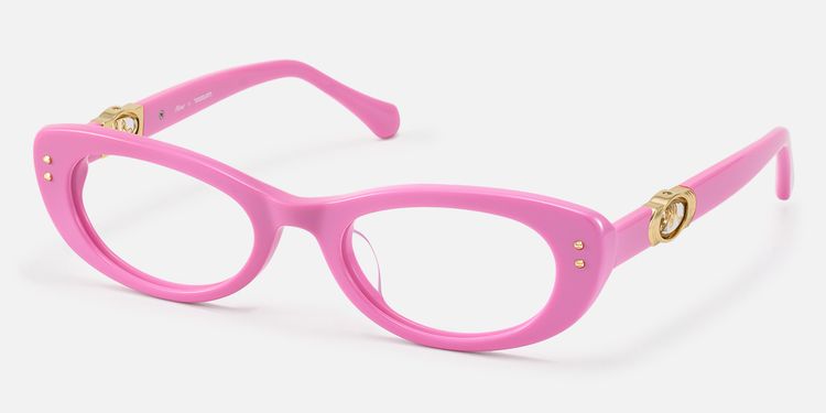 Ginza - Pink Acetate Narrow Cat Eye Rave Glasses by Vooglam