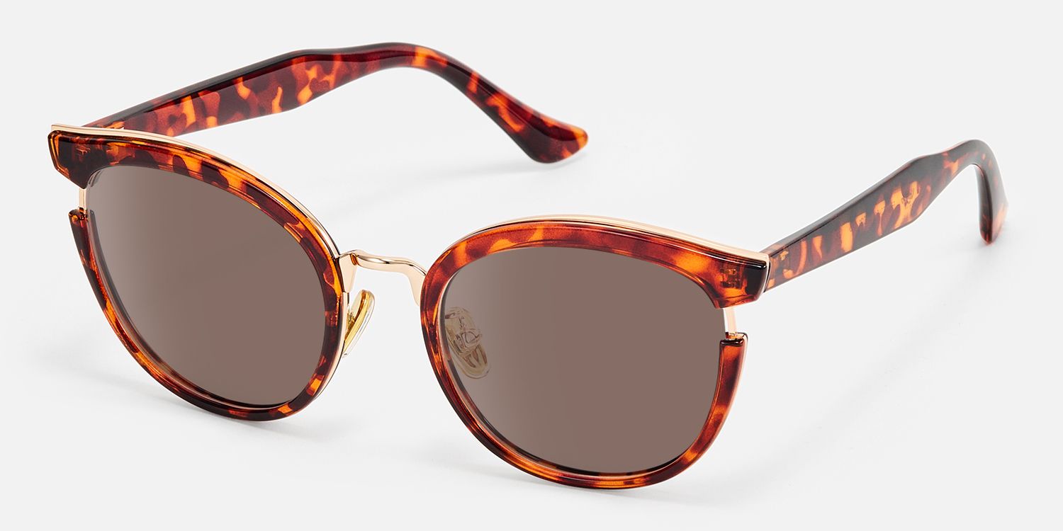 Retro - Round Cat Eye Tortoise Shell Sunglasses by Vooglam - Front View