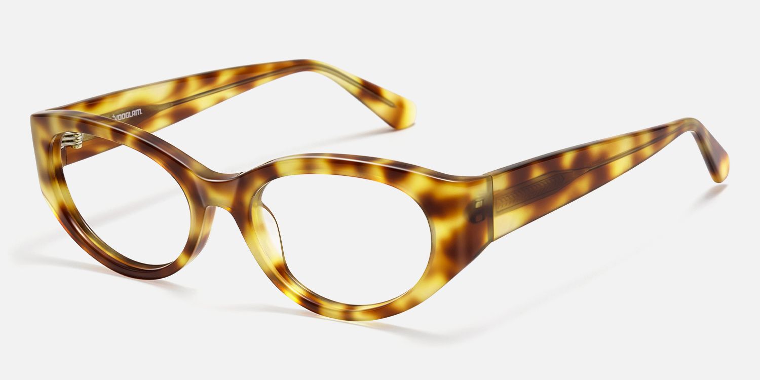Drizzle - Oval Yellow Tortoise Eyeglasses by Vooglam - Front View