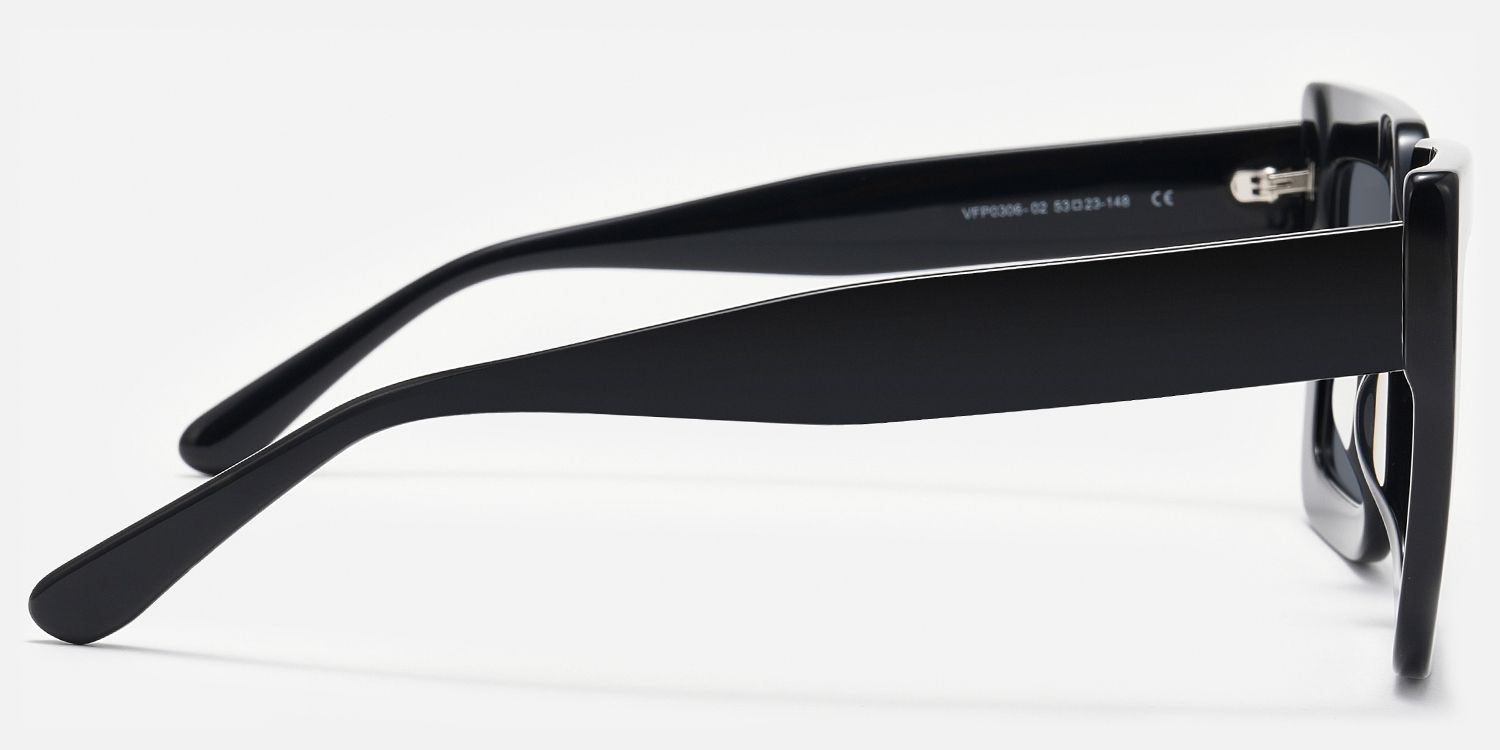 Charisse - Bold Chunky Square Black Sunglasses by Vooglam - Side View