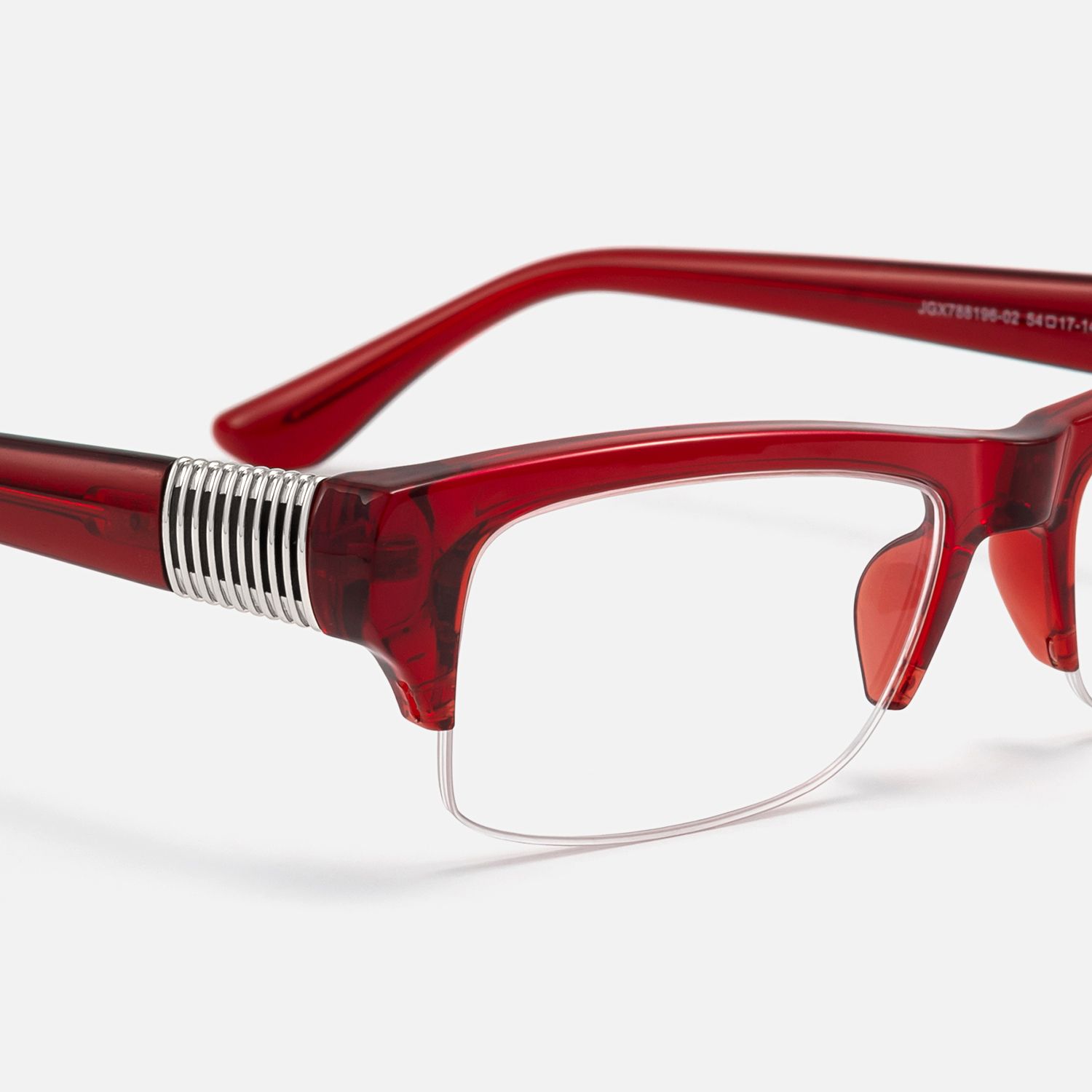 Kairo - Red Semi Rimless Acetate Glasses by Vooglam - Design Details