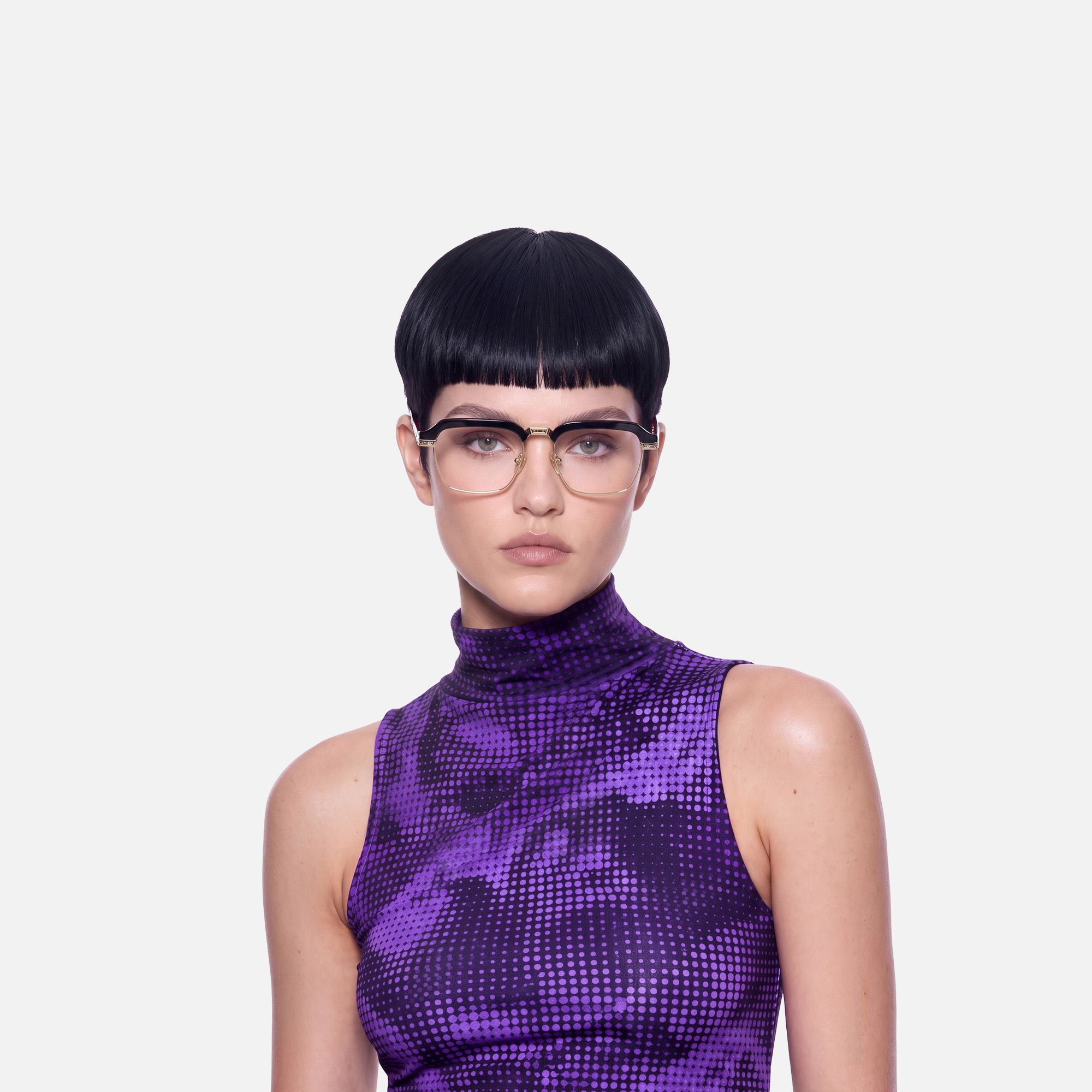 Archive - Black & Gold Razor Blade Glasses by Vooglam - On Model