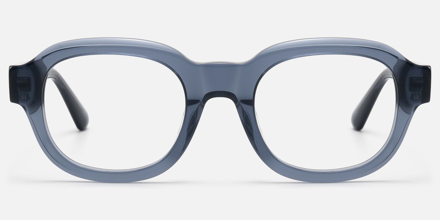 Eerie - Thick Clear Blue Acetate Round Glasses by Vooglam - Angle View