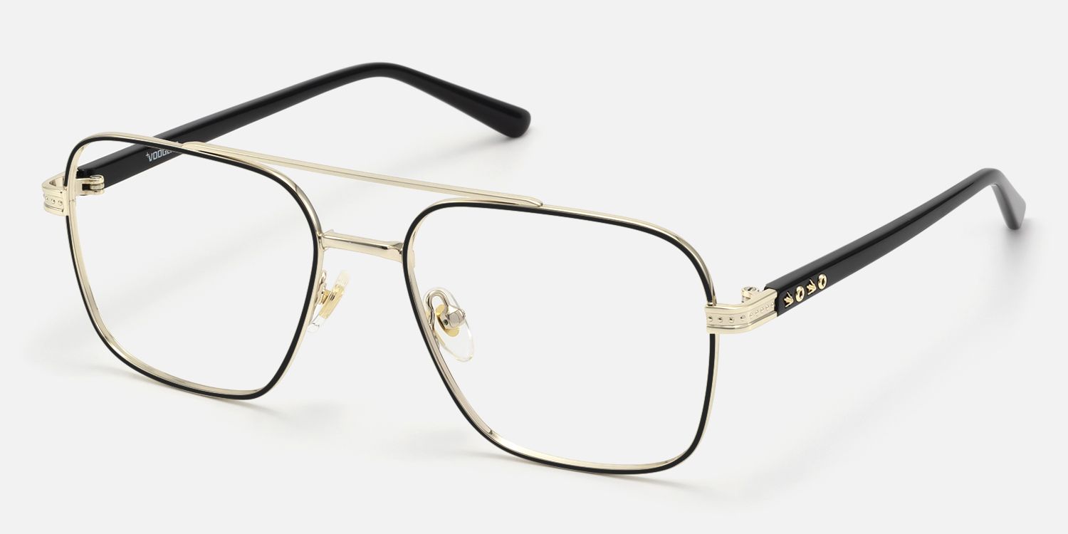 Kovar - Black And Gold Wire Frame Aviator by Vooglam - Front View