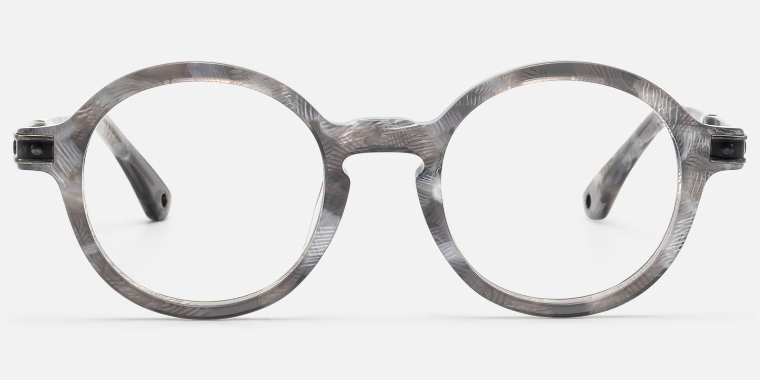 Lennon - Antique Silver Gray Pattern Circle Frame by Vooglam - Angle View