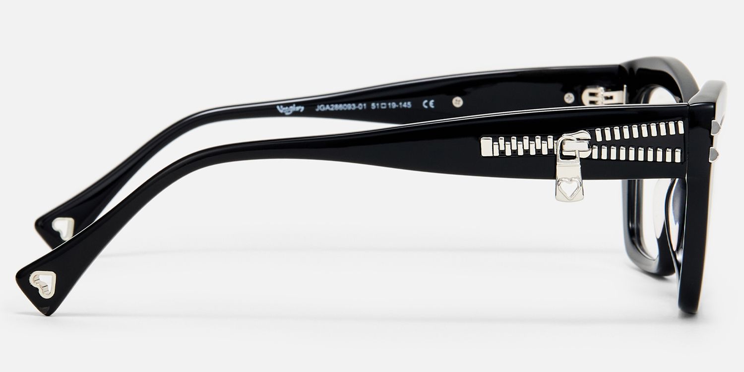 Manon - Zipper Chunky Black Cateye Glasses by Vooglam - Side View