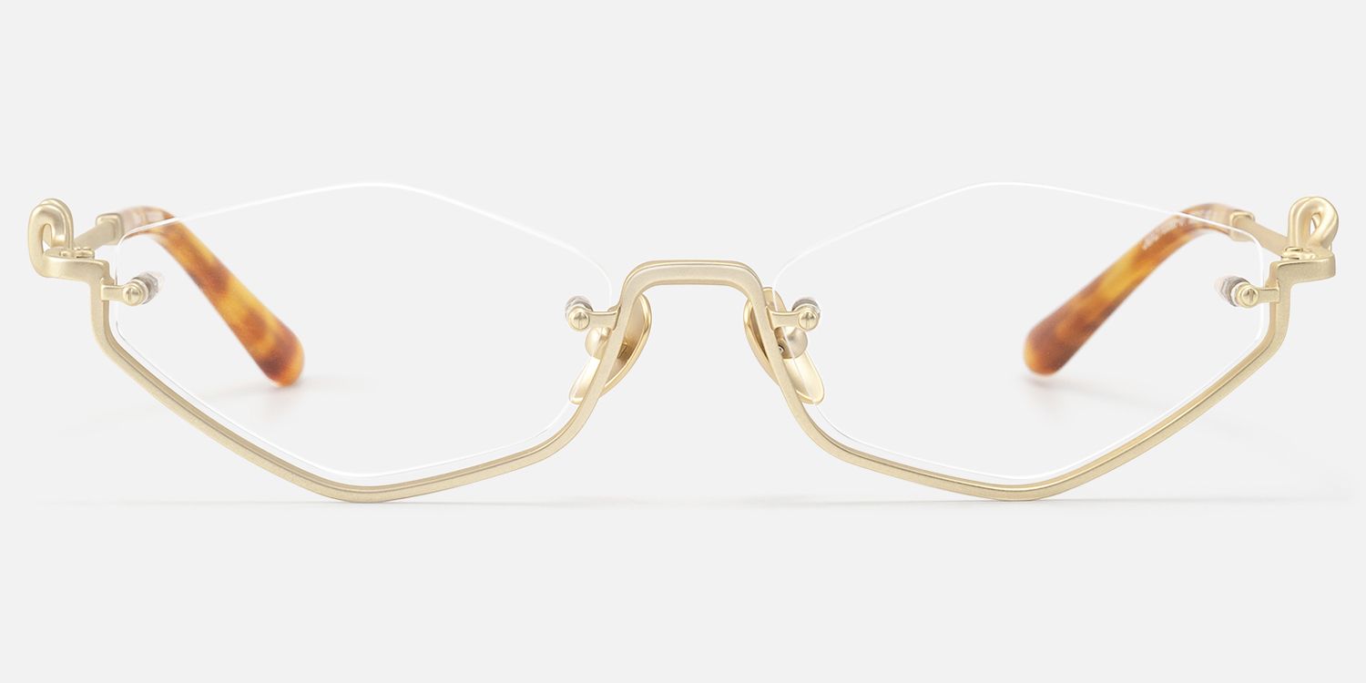 Niseko - Matte Brushed Gold Geometric Glasses by Vooglam - Angle View