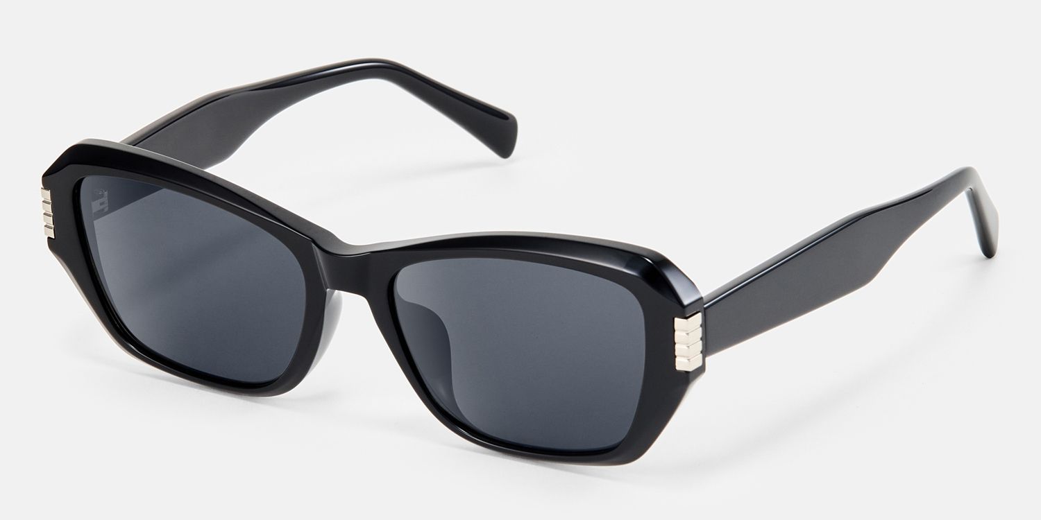 Flicker - Geometric Black Sunglasses by Vooglam - Front View