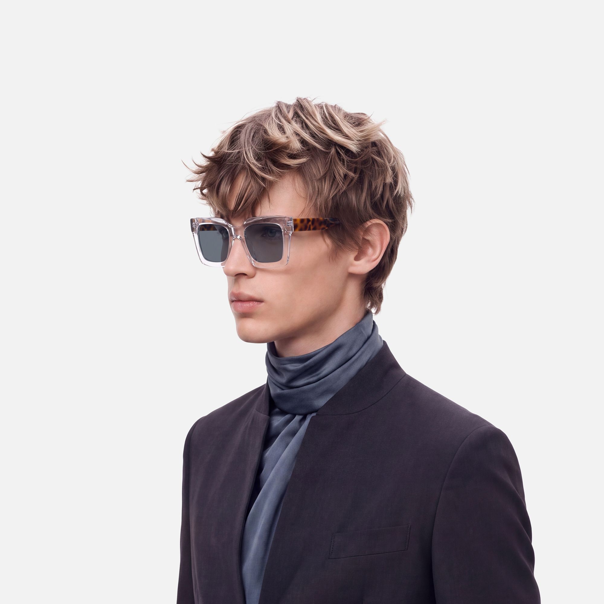 Pacheco - Two Tone Oversized Clear Square Shades by Vooglam - Model Side Profile