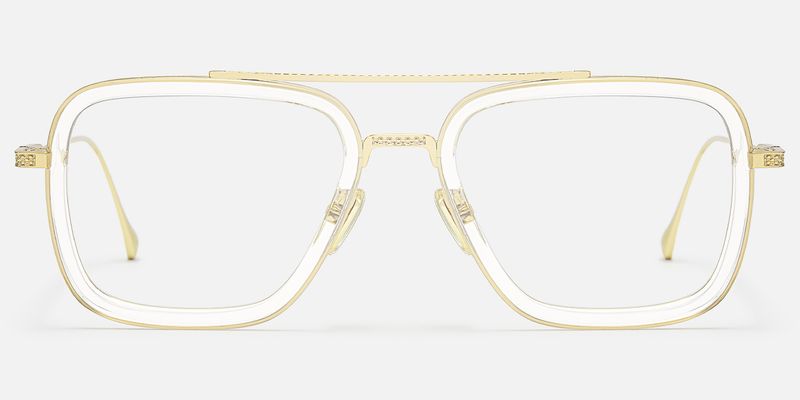 Alvira - Oversized Clear Gold Aviator Glasses by Vooglam