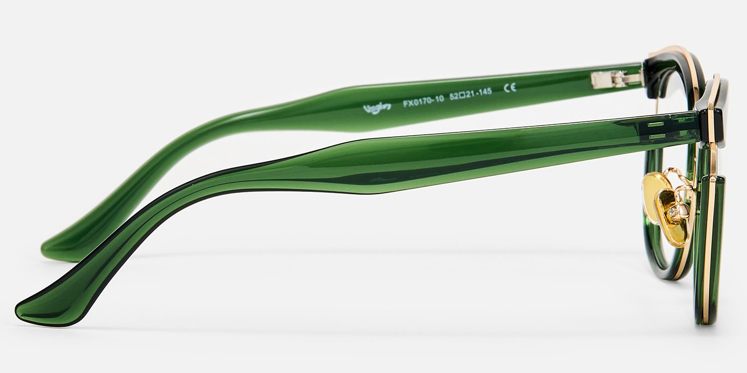 Retro - Green Gold Round Cat Eye Glasses by Vooglam - Side View