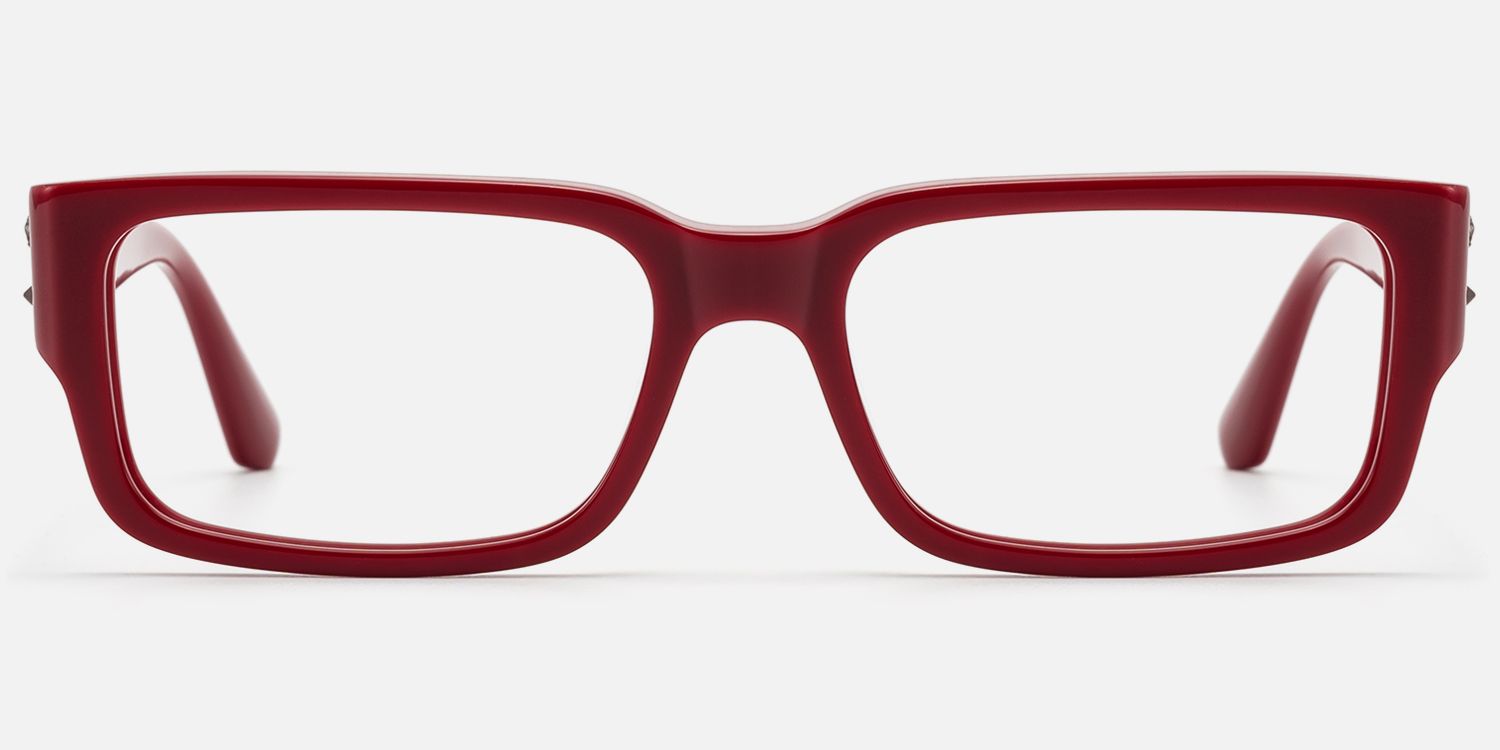Drexen - Dark Cherry Red Rectangle Eyeglasses by Vooglam - Angle View