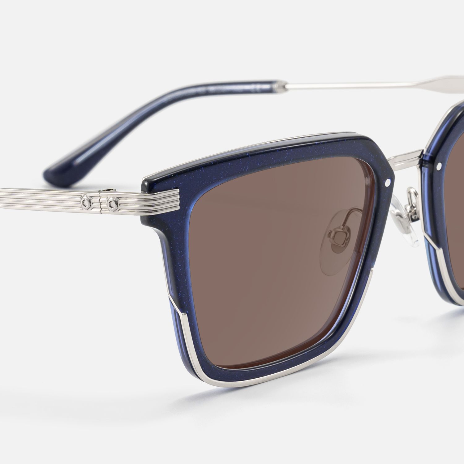 Kassel - Statement Navy Blue Brown Lens Sunglasses by Vooglam - Design Details