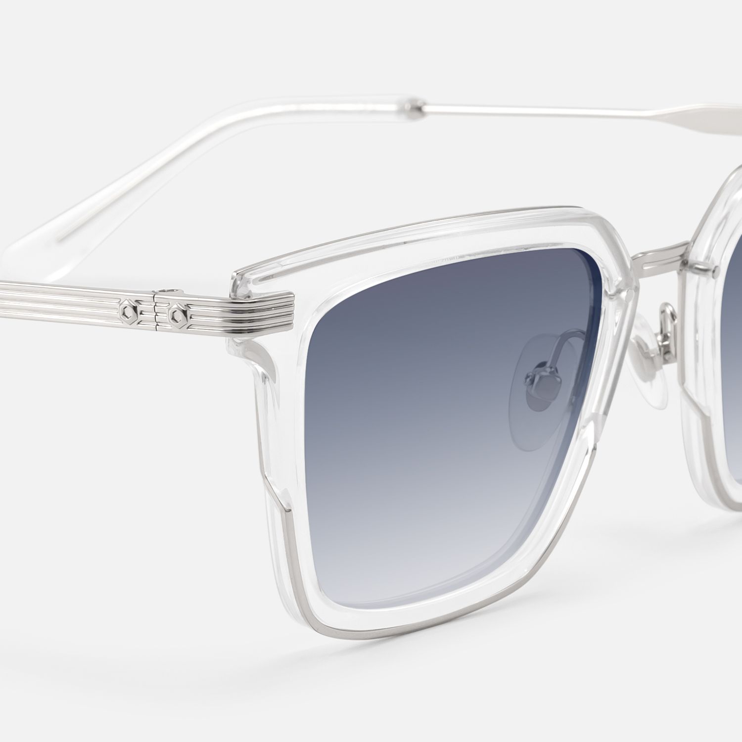 Kassel - Gray Tint Large Transparent Sunglasses by Vooglam - Design Details