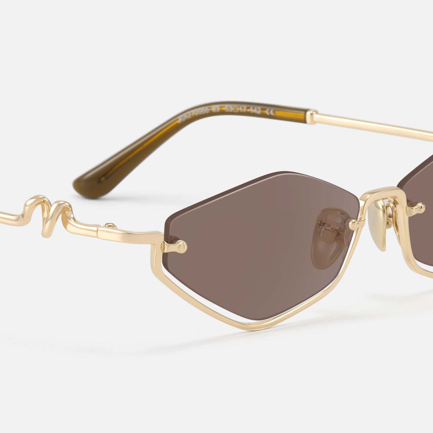 Niseko - Rose Gold Octagon Brown Tinted Sunglasses by Vooglam - Design Details