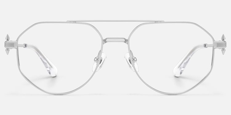 Aegis - Silver Thin Metal Aviator Glasses by Vooglam