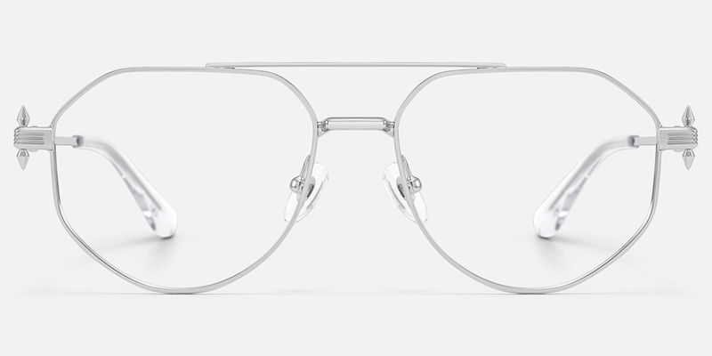 Aegis - Silver Thin Metal Aviator Glasses by Vooglam
