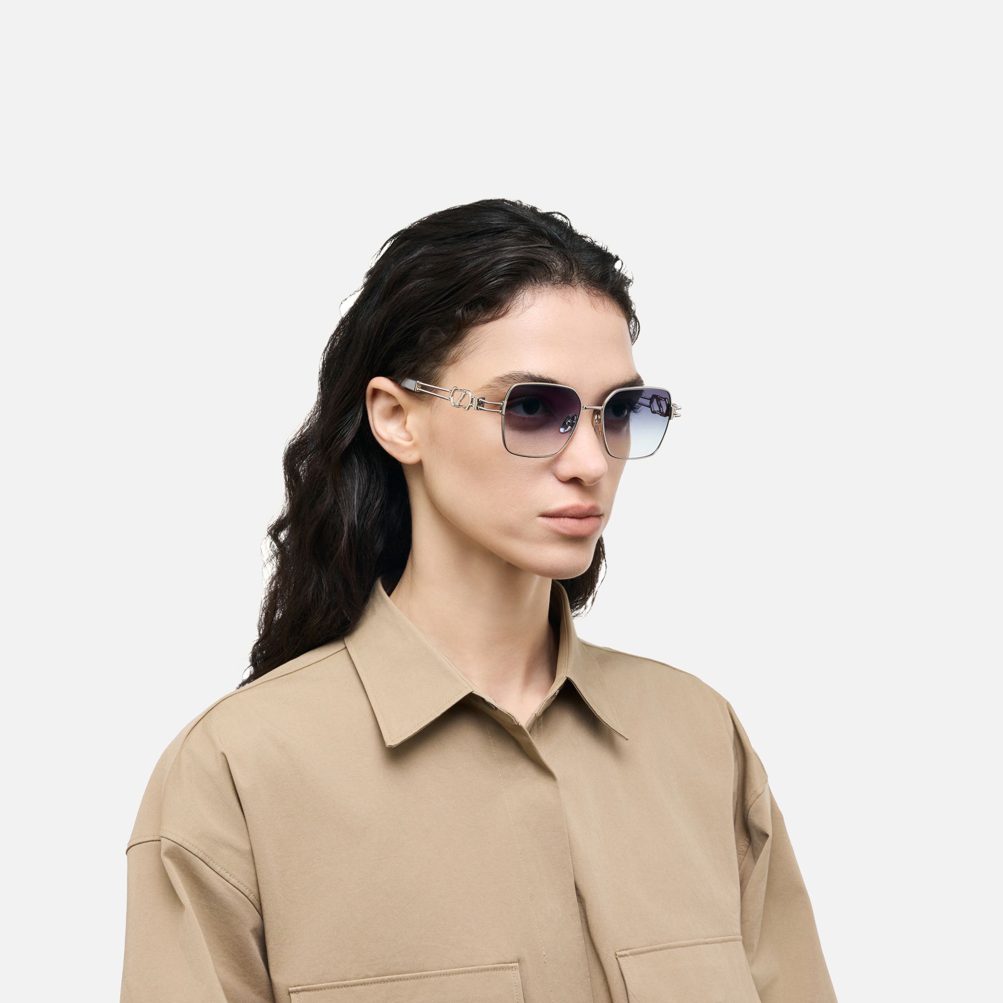 The Architect - Silver Carabiner Brown Sunglasses by Vooglam - Side View On Model