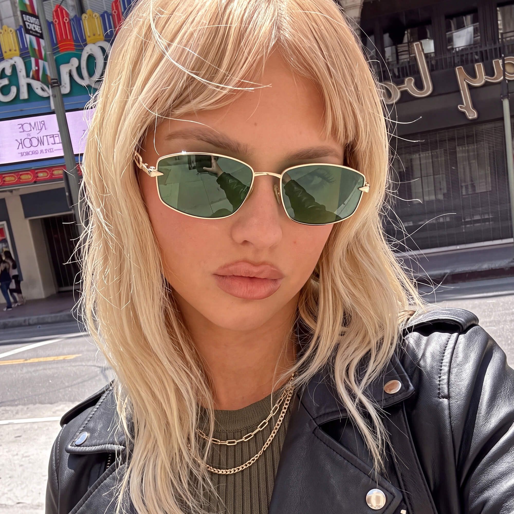 Vooglam Street Style in Real Life: Bladework - Dark Green Tint Narrow Sunglasses by Vooglam