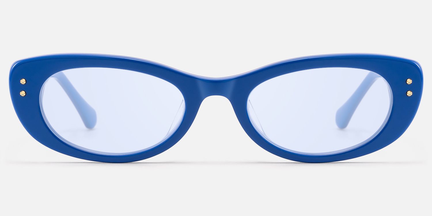 Ginza - Blue Tinted Acetate Narrow Cat Eye Shades by Vooglam - Angle View