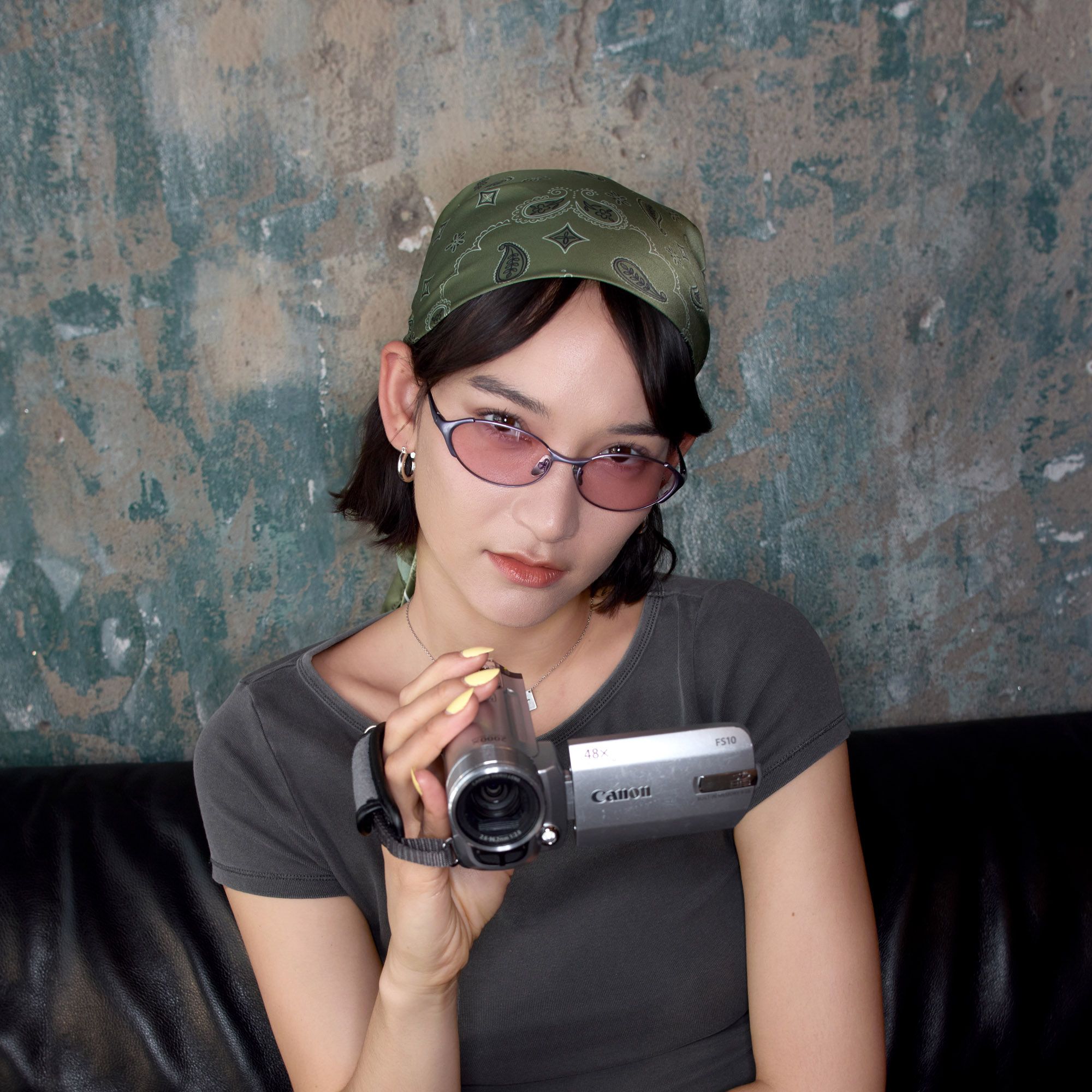 Ebisu - Purple Oval Rave Sunglasses with Pink Lens by Vooglam - On Model