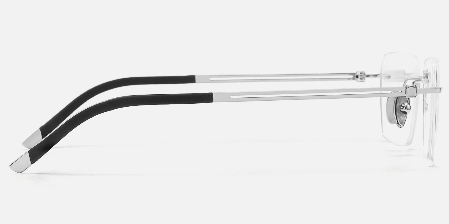 Glaze - Titanium Rectangle Rimless Glasses by Vooglam - Side View