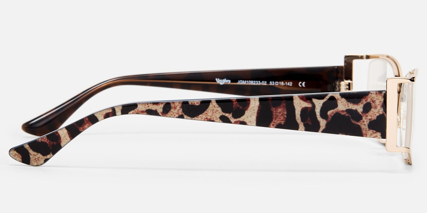 Elle - Rectangle Gold Eyeglasses by Vooglam - Side View