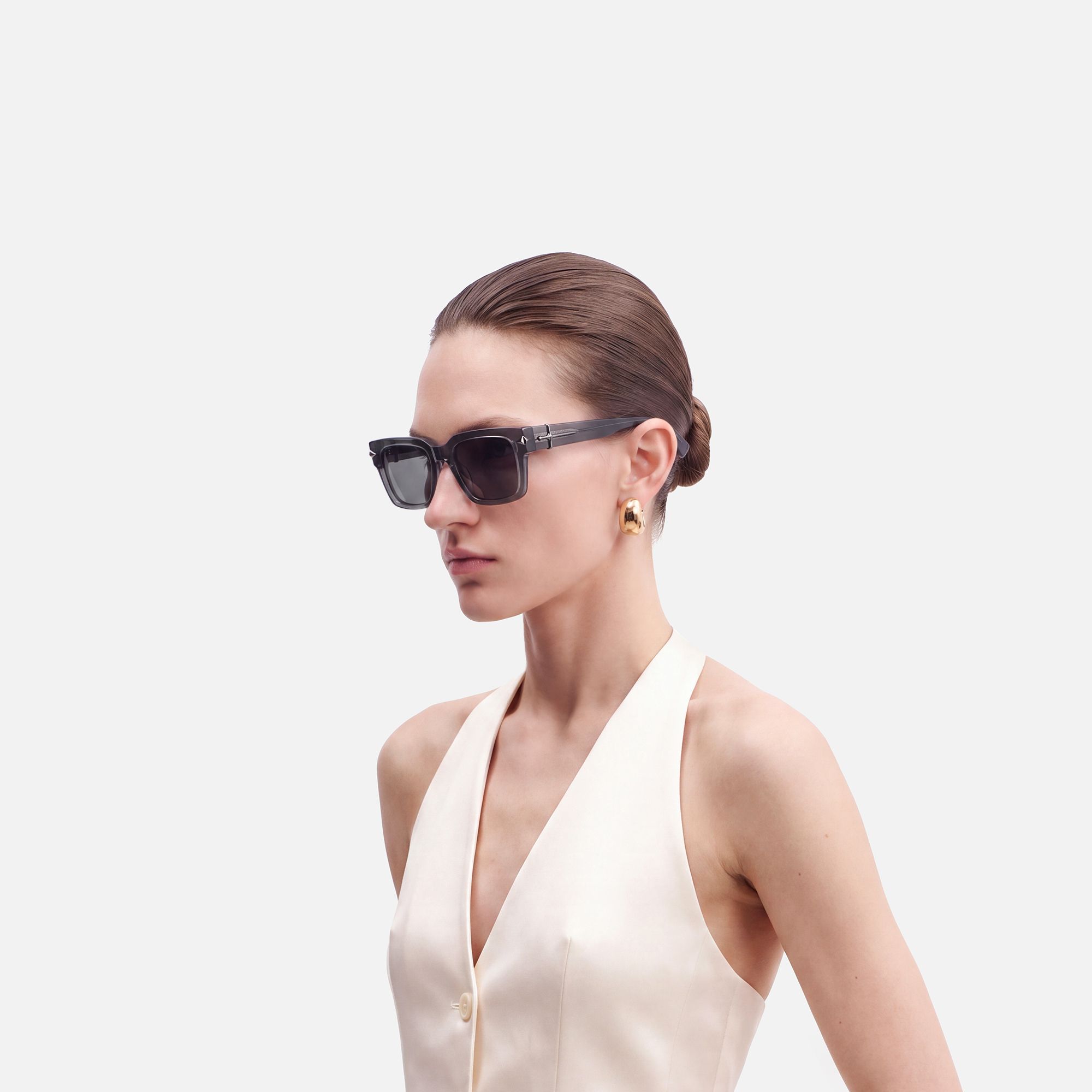 Covenant - Gray Transparent Sword Sunglasses by Vooglam - Side View On Model