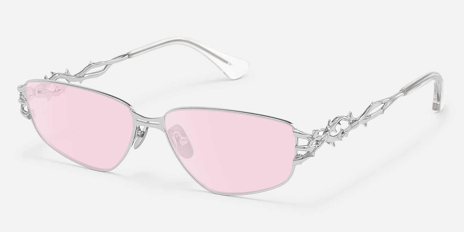 Spine - Silver Metal Pink Tinted Sunglasses by Vooglam - Front View