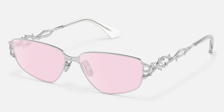 Spine - Silver Metal Pink Tinted Sunglasses by Vooglam
