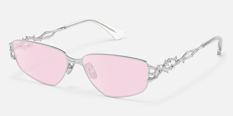Spine - Silver Metal Pink Tinted Sunglasses by Vooglam