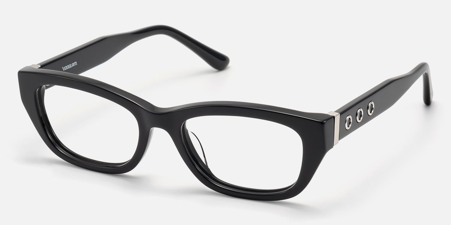 Riven - Solid Black Angular Cat Eye Frame by Vooglam - Front View