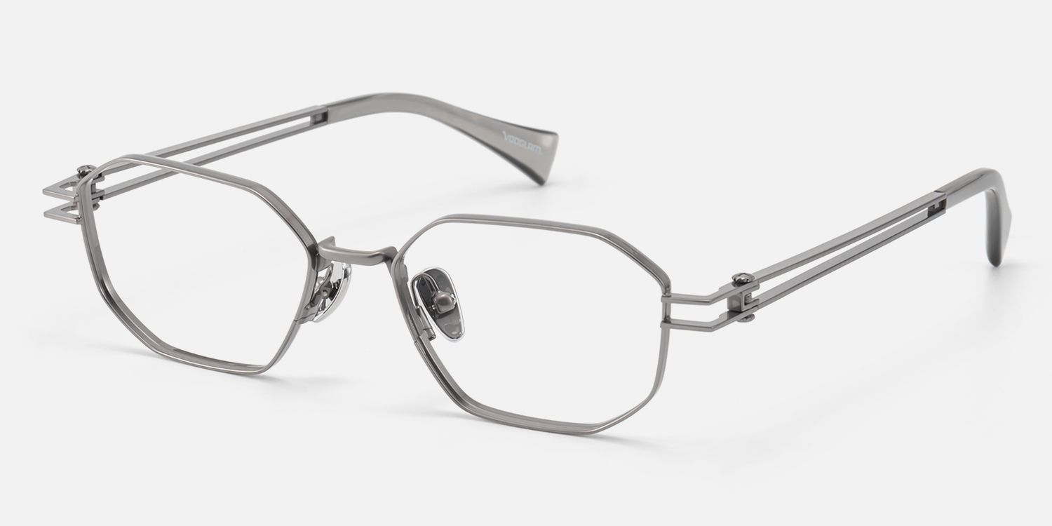 Loos-Pearl Gray Double Wire Light Polygonal Glasses by Vooglam - Front View